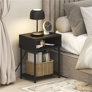 Furinno MORETTI 3-Tier Nightstand. USB & Type-C Charging Port. Americano
