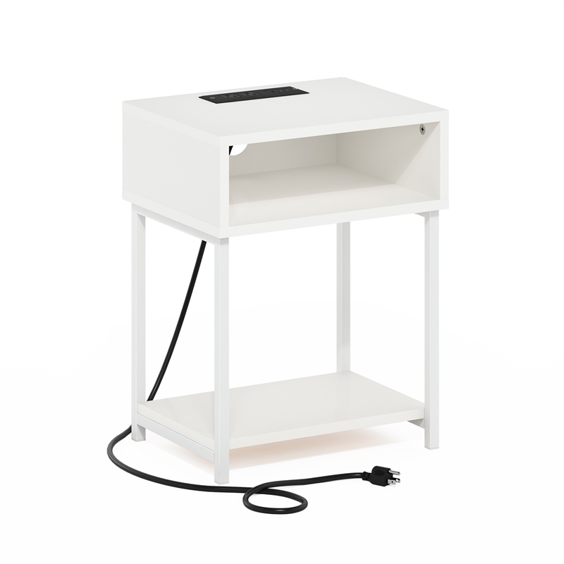 Furinno MORETTI 3-Tier Nightstand. USB & Type-C Charging Port. White