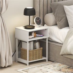 Furinno MORETTI 3-Tier Nightstand. USB & Type-C Charging Port. White