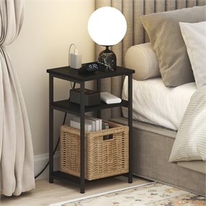 Furinno MORETTI 3-Tier Nightstand. USB & Type-C Charging Port. Americano