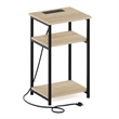 Furinno MORETTI 3-Tier Nightstand. USB & Type-C Charging Port. Bauhaus Oak