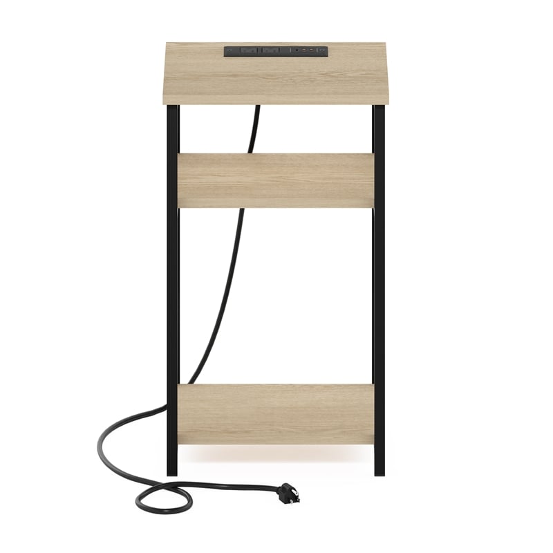 Furinno MORETTI 3-Tier Nightstand. USB & Type-C Charging Port. Bauhaus Oak