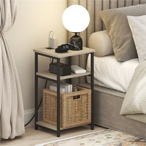 Furinno MORETTI 3-Tier Nightstand. USB & Type-C Charging Port. Bauhaus Oak