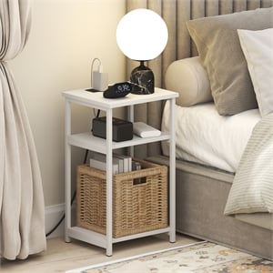 Furinno MORETTI 3-Tier Nightstand. USB & Type-C Charging Port. White