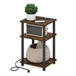 Furinno JUST 3-Tier Nightstand. USB & Type-C Charging Port. Amber Pine