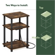 Furinno JUST 3-Tier Nightstand. USB & Type-C Charging Port. Amber Pine