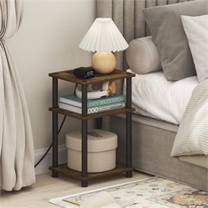 Furinno JUST 3-Tier Nightstand. USB & Type-C Charging Port. Amber Pine