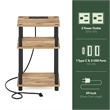 Furinno JUST 3-Tier Nightstand. USB & Type-C Charging Port. Flagstaff Oak