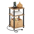 Furinno JUST 3-Tier Nightstand. USB & Type-C Charging Port. Flagstaff Oak