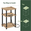 Furinno JUST 3-Tier Nightstand. USB & Type-C Charging Port. Flagstaff Oak