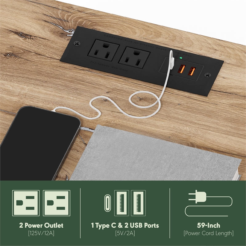 Furinno JUST 3-Tier Nightstand. USB & Type-C Charging Port. Flagstaff Oak
