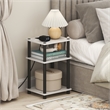 Furinno JUST 3-Tier Nightstand. USB & Type-C Charging Port. Marble White