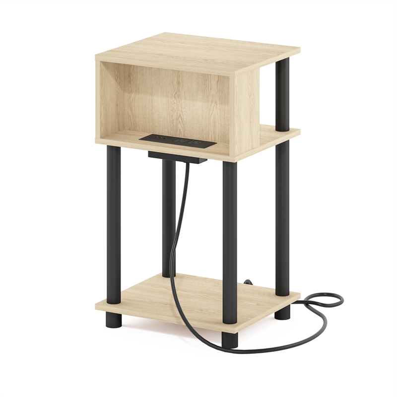 Furinno JUST 3-Tier Nightstand with USB & Type-C Charging Port. Bauhaus Oak