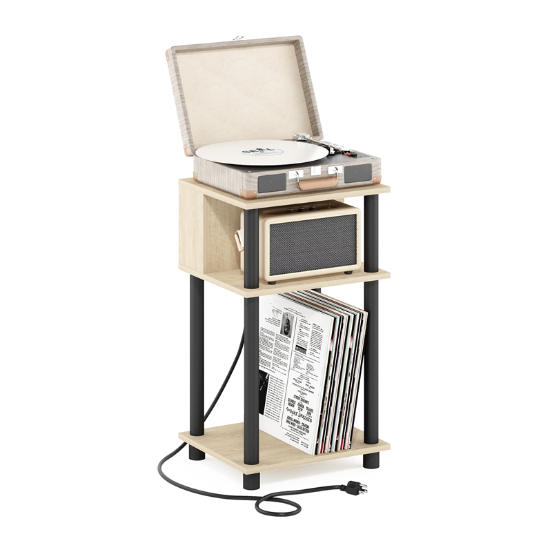 Furinno JUST 3-Tier Nightstand with USB & Type-C Charging Port. Bauhaus Oak