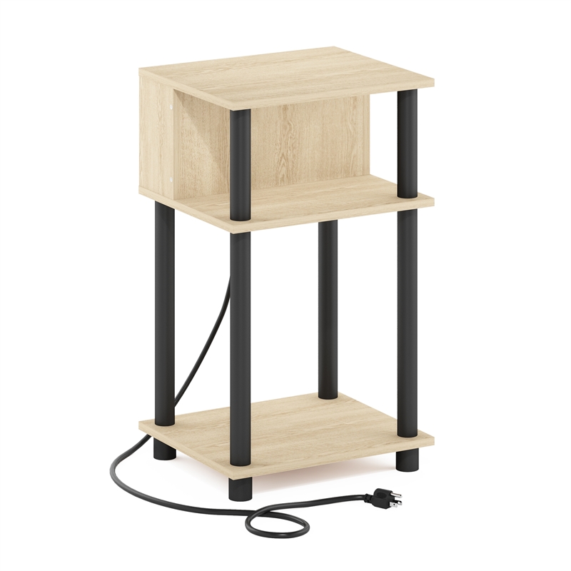 Furinno JUST 3-Tier Nightstand with USB & Type-C Charging Port. Bauhaus Oak