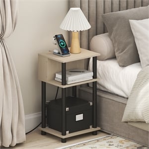 Furinno JUST 3-Tier Nightstand with USB & Type-C Charging Port. Bauhaus Oak