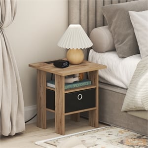 Furinno ANDREY Nightstand with USB & Type-C Charging Port. Flagstaff Oak