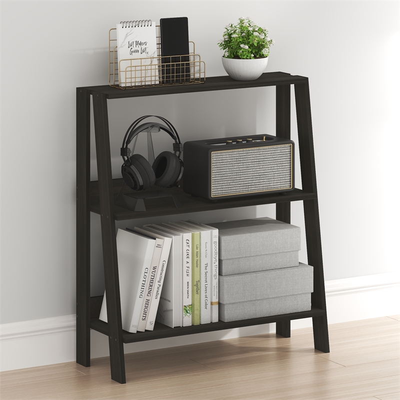 Furinno LADDER 3-Tier Ladder Bookcase. Storage Shelves. Espresso