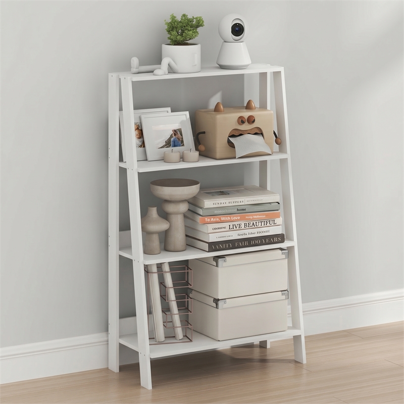 Furinno LADDER 4-Tier Ladder Bookcase. Storage Shelves. Storage Rack. White