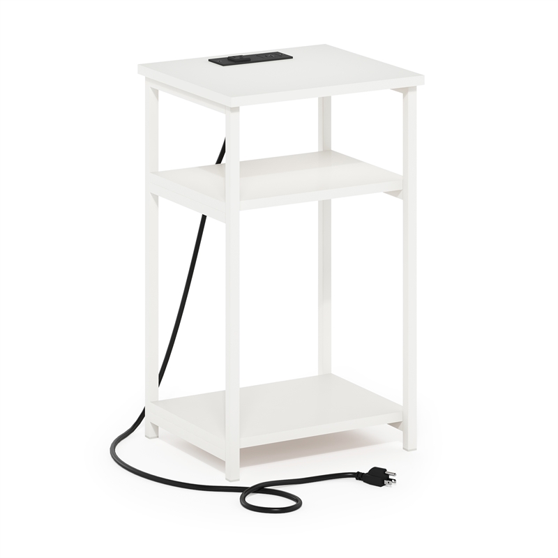 Furinno MORETTI 3-Tier Nightstand. USB & Type-C Charging Port. White