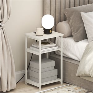 Furinno MORETTI 3-Tier Nightstand. USB & Type-C Charging Port. White