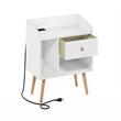 Furinno CLAUDE Mid Century Nightstand. USB & Type-C Charging Port. White
