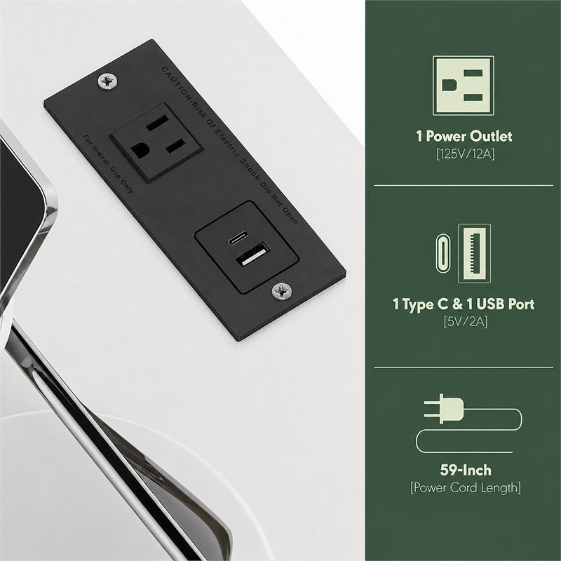 Furinno TIDUR Drawer Nightstand with USB & Type-C Charging Port. White