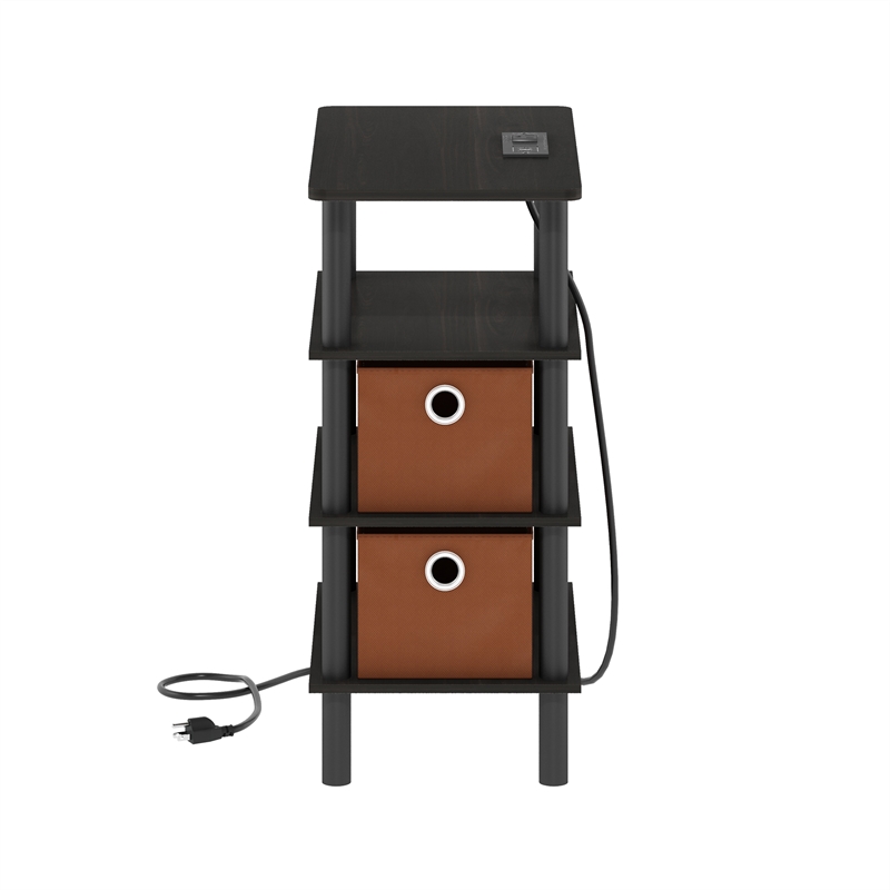 Furinno TURN-N-TUBE 4-Tier Nightstand. USB & Type-C Charging Port. Espresso