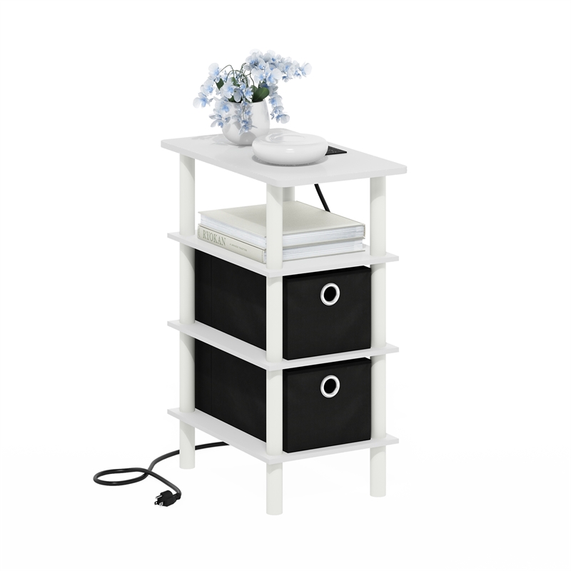 Furinno TURN-N-TUBE 4-Tier Nightstand. USB & Type-C Charging Port. White