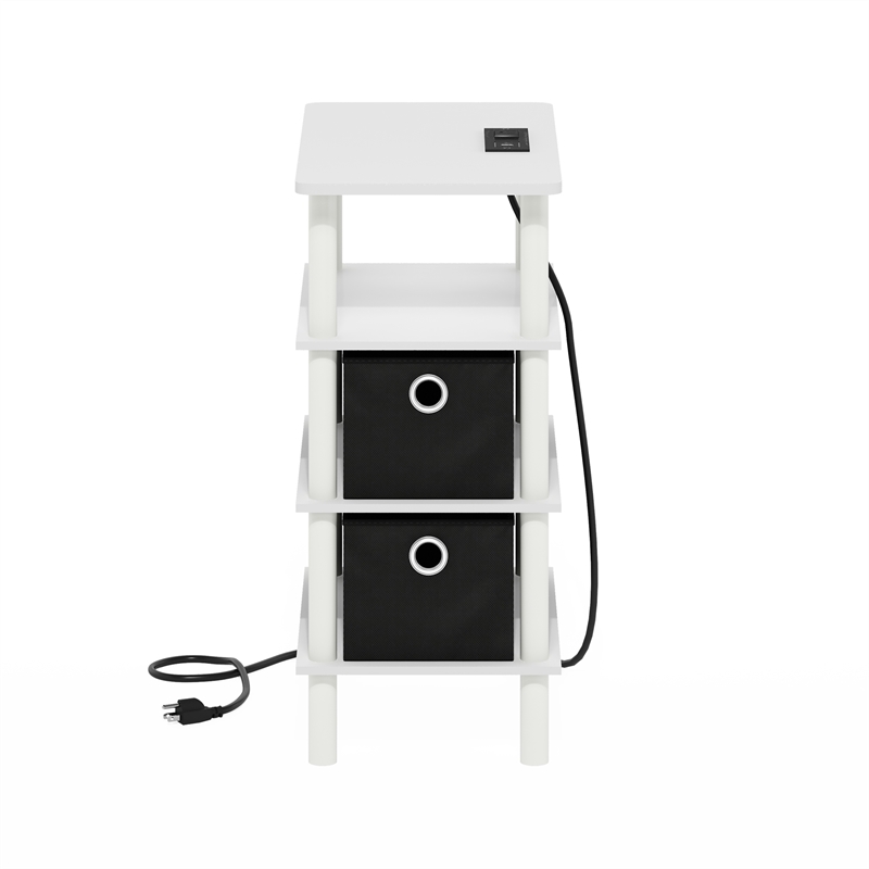 Furinno TURN-N-TUBE 4-Tier Nightstand. USB & Type-C Charging Port. White