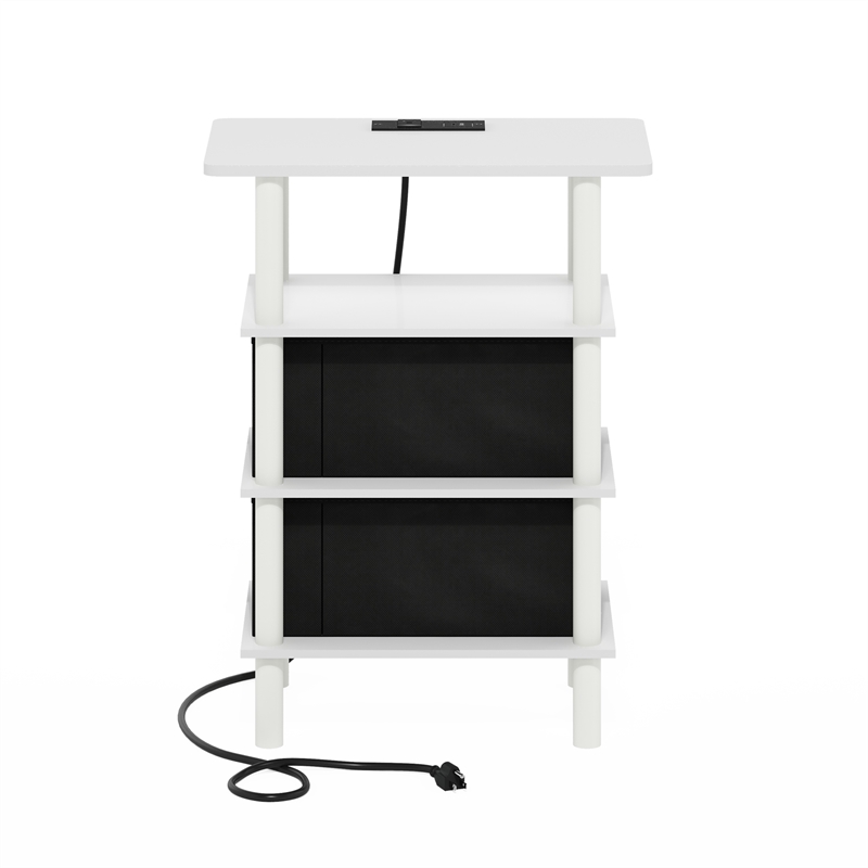 Furinno TURN-N-TUBE 4-Tier Nightstand. USB & Type-C Charging Port. White