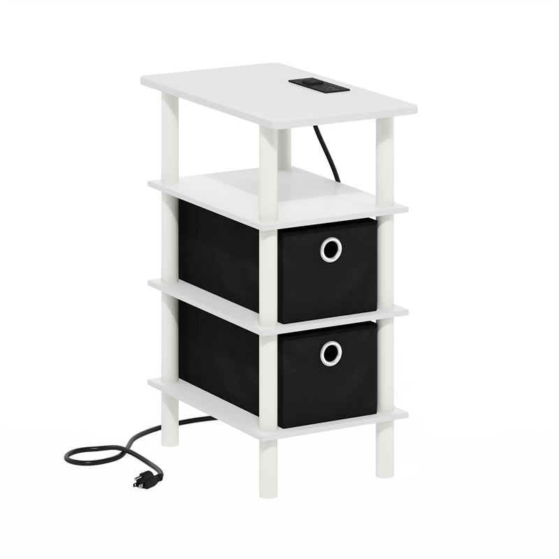 Furinno TURN-N-TUBE 4-Tier Nightstand. USB & Type-C Charging Port. White