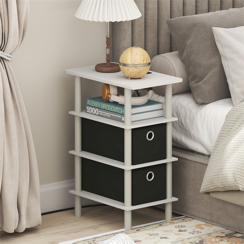 Furinno TURN-N-TUBE 4-Tier Nightstand. USB & Type-C Charging Port. White
