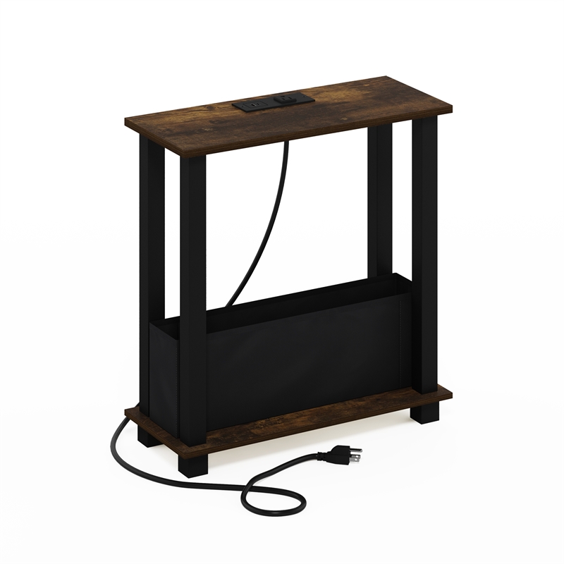 Furinno TURN-S-TUBE 2-Tier Nightstand. USB & Type-C Charging. Amber Pine