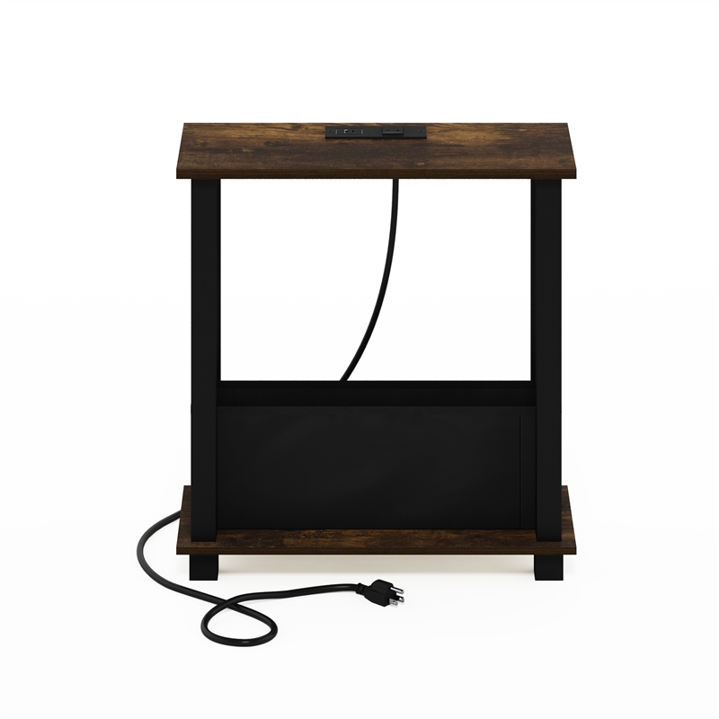 Furinno TURN-S-TUBE 2-Tier Nightstand. USB & Type-C Charging. Amber Pine