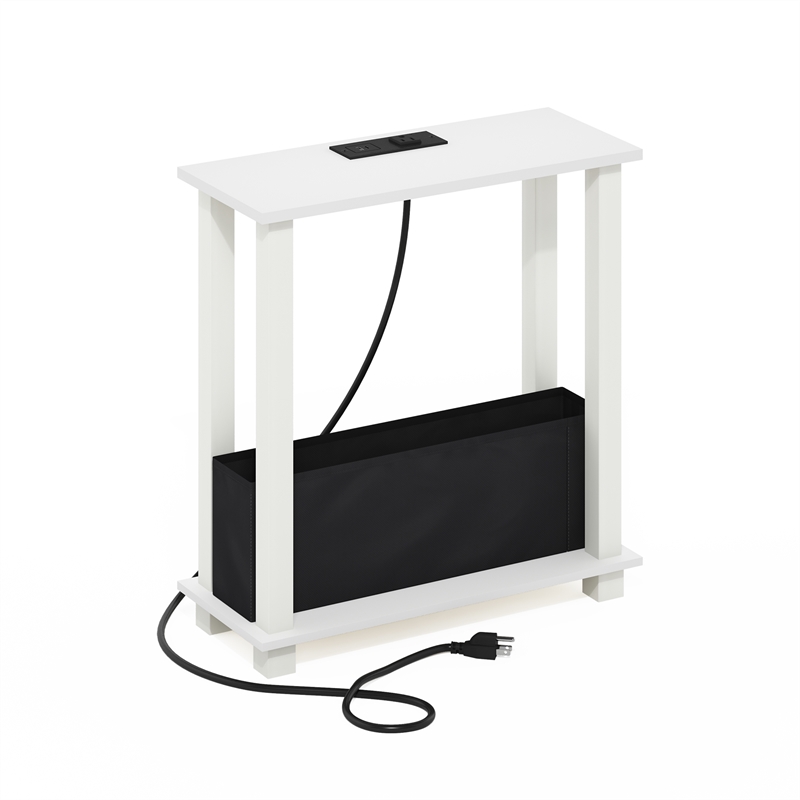 Furinno TURN-S-TUBE 2-Tier Nightstand. USB & Type-C Charging Port. White