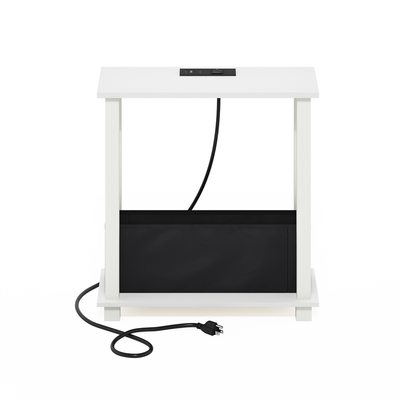 Furinno TURN-S-TUBE 2-Tier Nightstand. USB & Type-C Charging Port. White