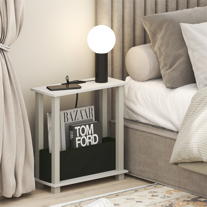 Furinno TURN-S-TUBE 2-Tier Nightstand. USB & Type-C Charging Port. White