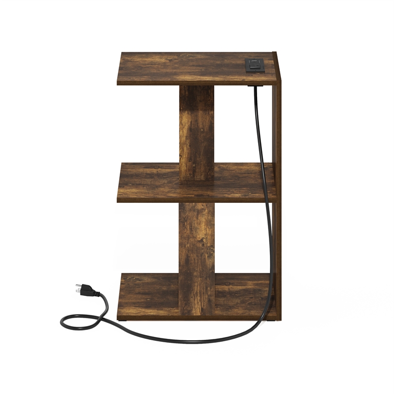 Furinno BOYATE 2-Tier End Table with USB & Type-C Charging Port. Amber Pine