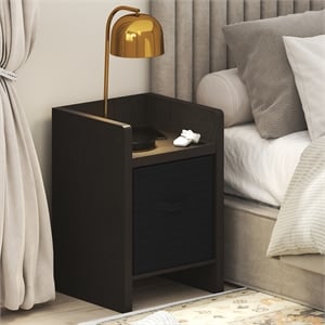 Furinno VIOLA Thick Frame Nightstand with Storage Bin. Dark Oak