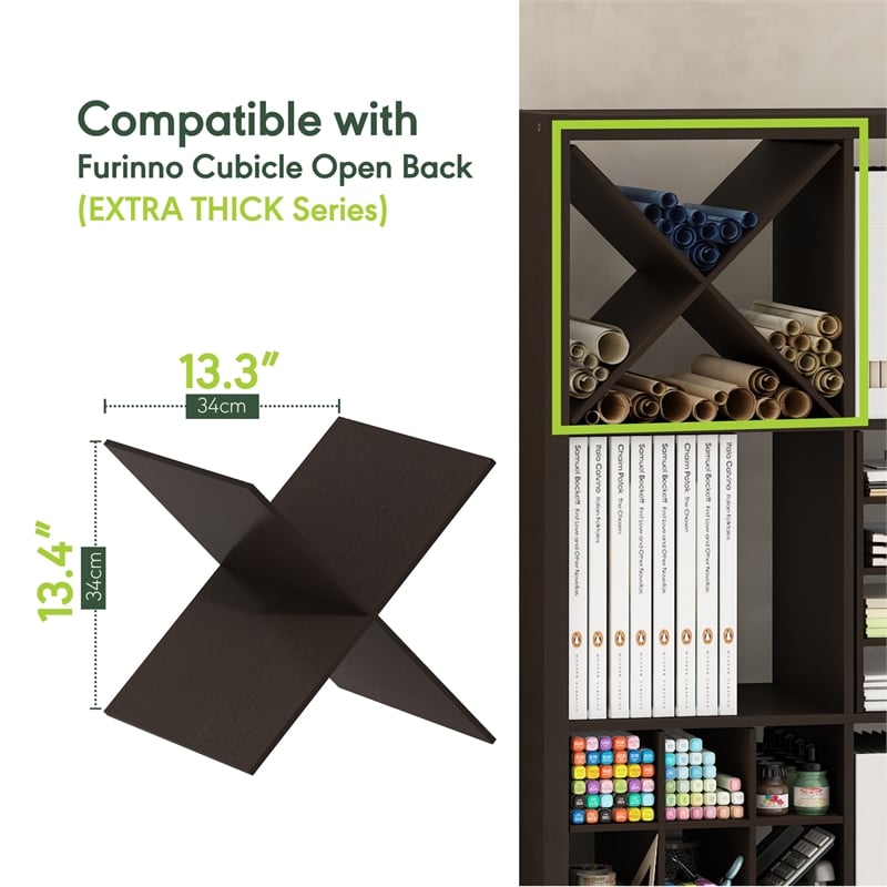 Furinno CUBICLE X-Shelf Cube Insert. Dark Oak (Does Not Fit IKEA Kallax)