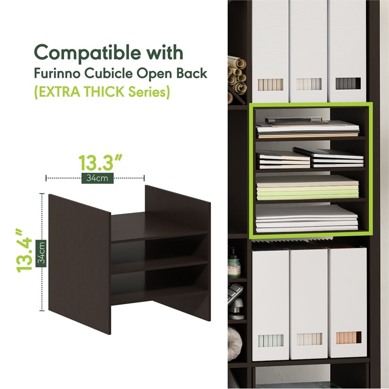 Furinno CUBICLE 3-Shelf Cube Insert. Dark Oak (Does Not Fit IKEA Kallax)