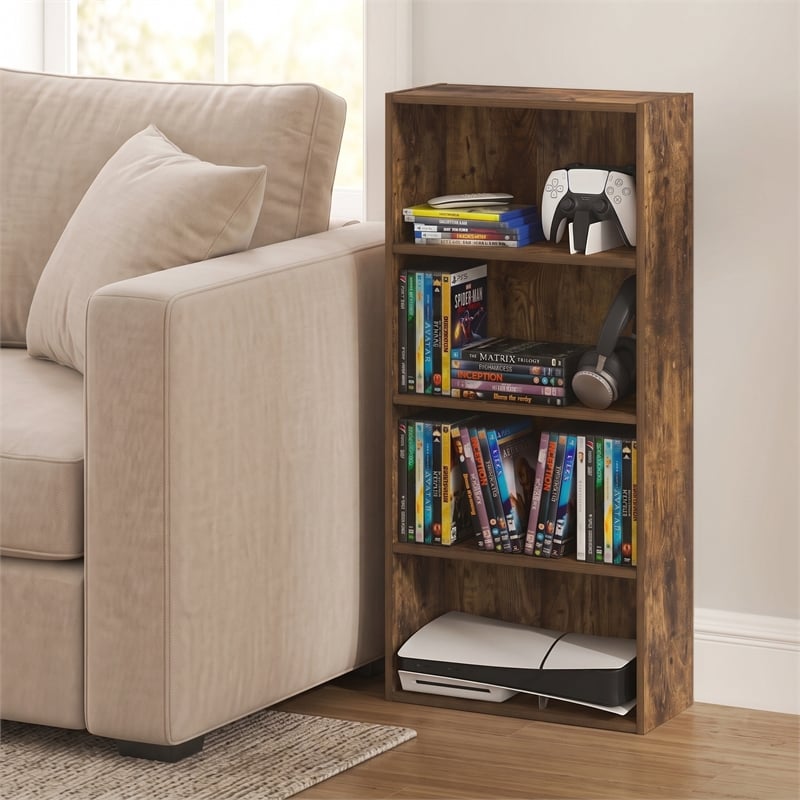 Furinno BASIC 4-Tier CD Rack & DVD Shelf. 7 x 17 x 35. Amber Pine