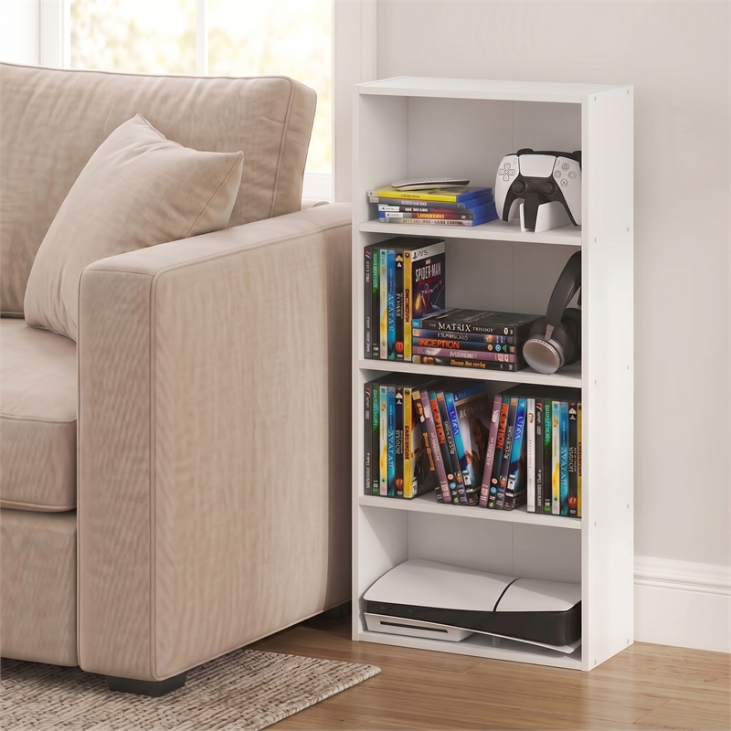 Furinno BASIC 4-Tier Open Shelf CD Rack & DVD Shelf. 7 x 17 x 35. White