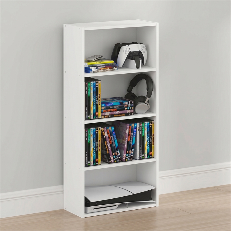 Furinno BASIC 4-Tier Open Shelf CD Rack & DVD Shelf. 7 x 17 x 35. White