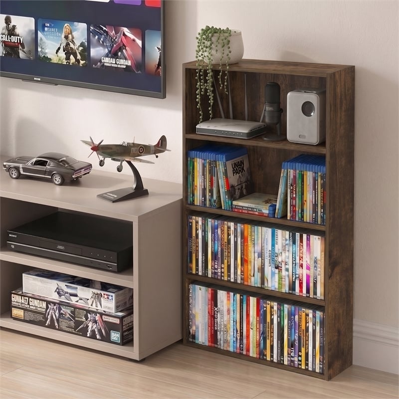 Furinno BASIC 4-Tier CD Rack & DVD Shelf. 6 x 24 x 35. Amber Pine
