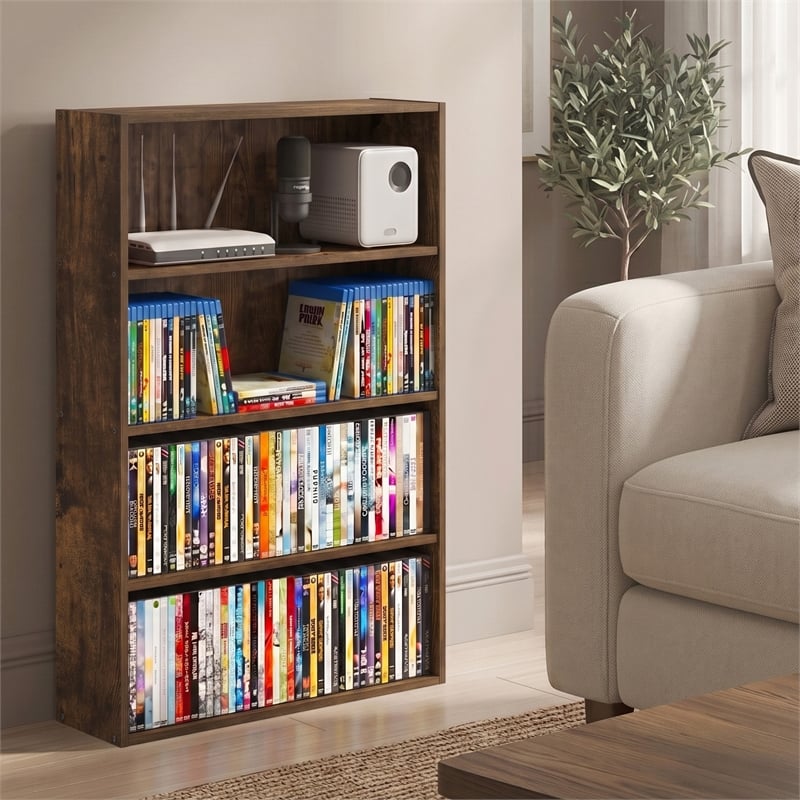 Furinno BASIC 4-Tier CD Rack & DVD Shelf. 6 x 24 x 35. Amber Pine