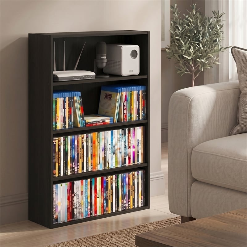 Furinno BASIC 4-Tier Open Shelf CD Rack & DVD Shelf. 6 x 24 x 35. Espresso
