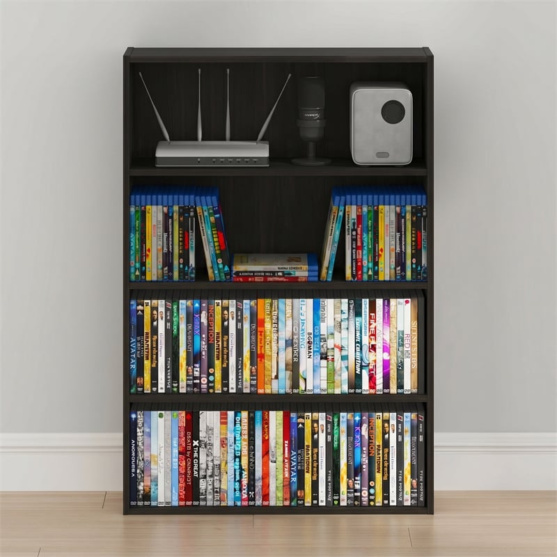 Furinno BASIC 4-Tier Open Shelf CD Rack & DVD Shelf. 6 x 24 x 35. Espresso