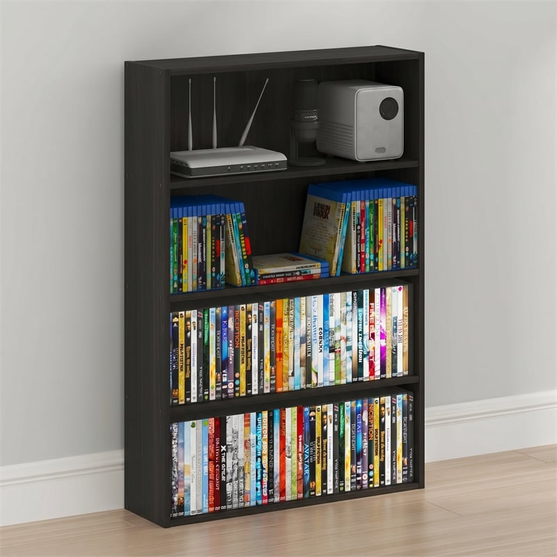Furinno BASIC 4-Tier Open Shelf CD Rack & DVD Shelf. 6 x 24 x 35. Espresso